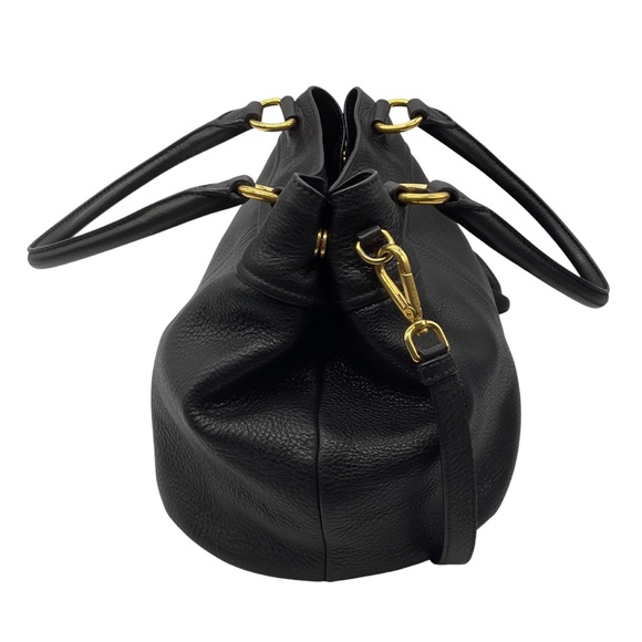 PRADA BLACK NERO / GOLD LOGO PLAQUE VITELLO DAINO HANDBAG - Picture 2 of 15